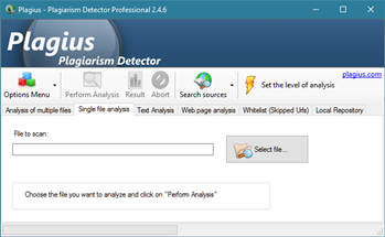 Pagiarism check main screen - miniature