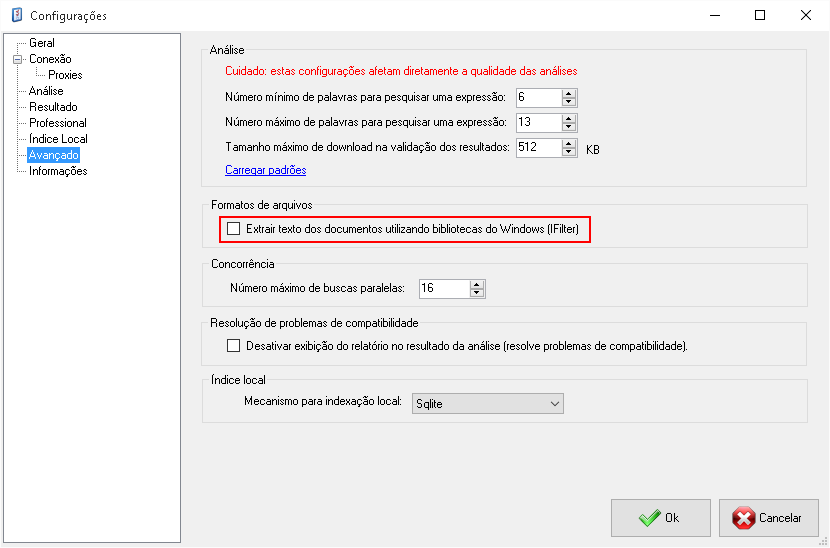 Ativando o uso de IFilter no Plagius